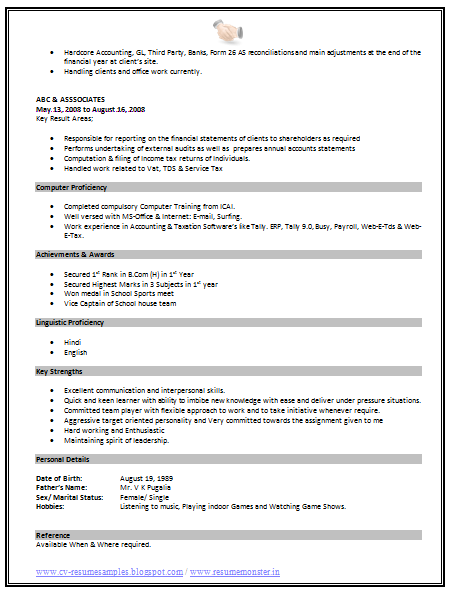 Standard resume format doc